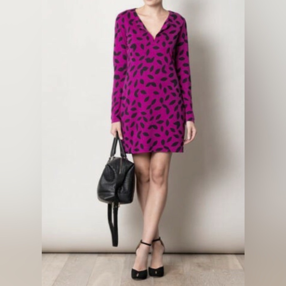 Diane Von Furstenberg Magenta and Black Long Sleeve Dress